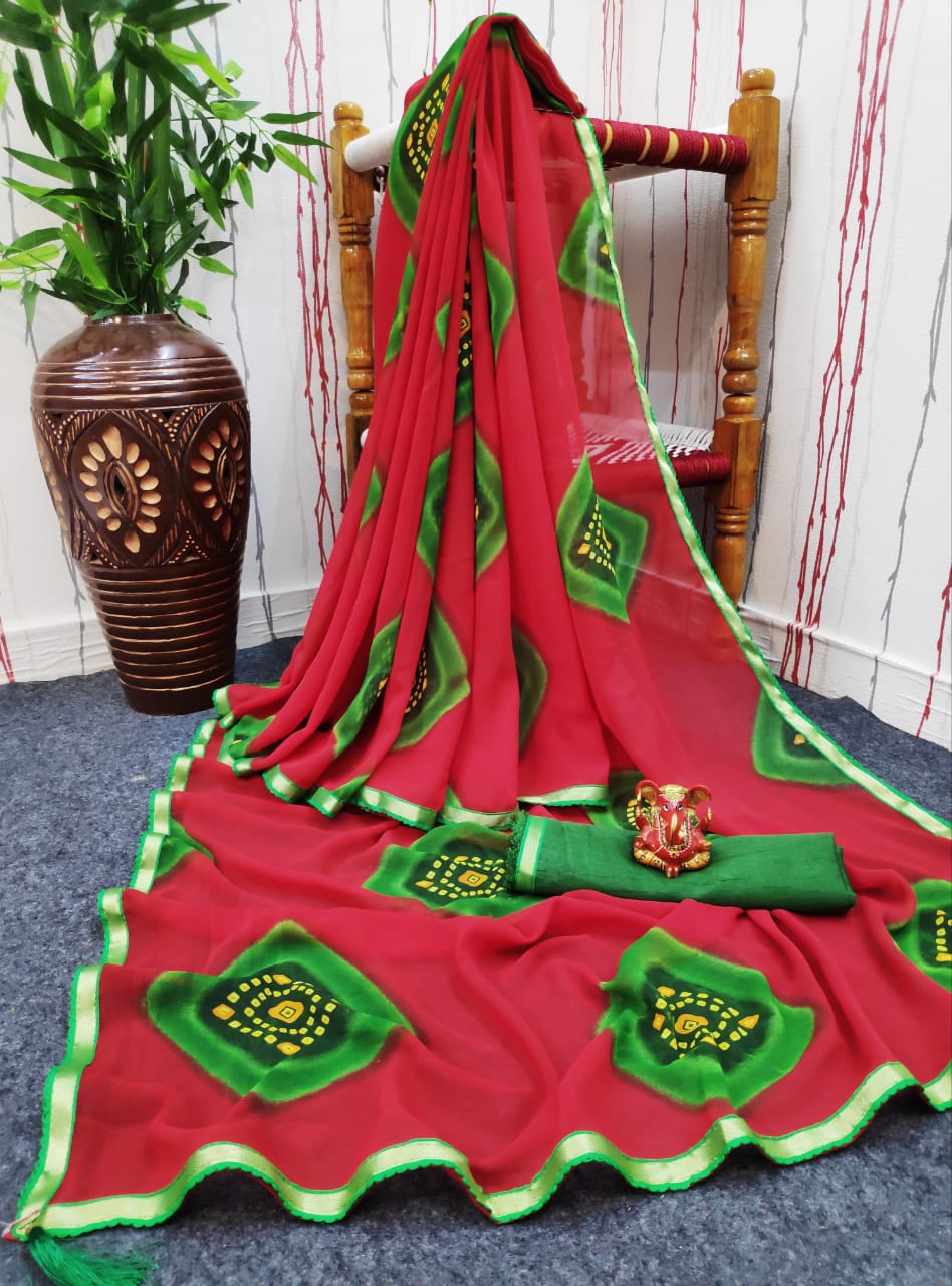 Shree 68 Casual Wear Printed Bandhani Georgette Designer Saree Collection